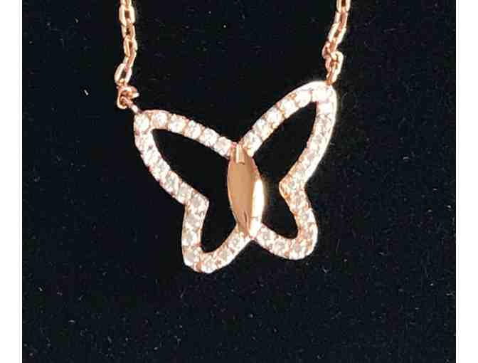 14K Rose Gold Plated, Sterling Silver Butterfly Pendant necklace with Lab-Created Diamonds