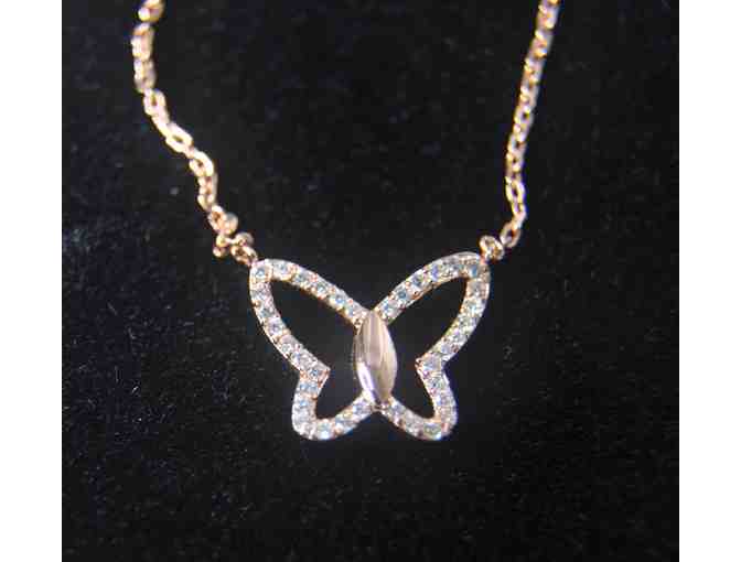 14K Rose Gold Plated, Sterling Silver Butterfly Pendant necklace with Lab-Created Diamonds