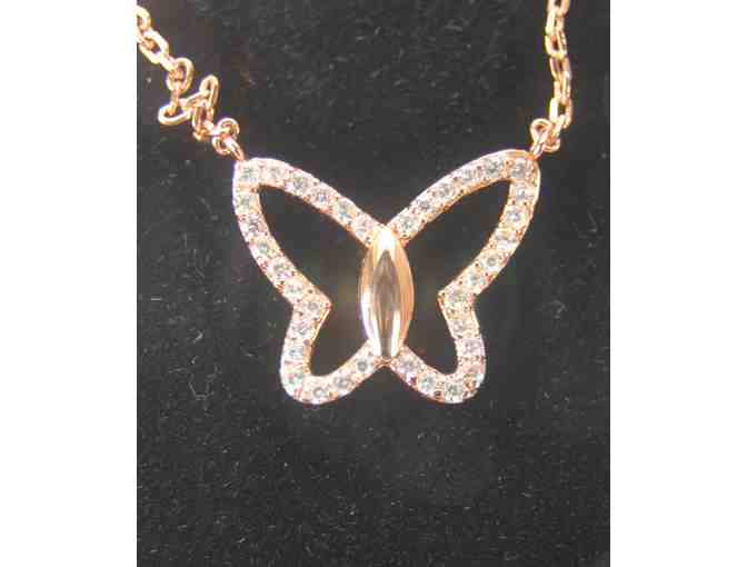 14K Rose Gold Plated, Sterling Silver Butterfly Pendant necklace with Lab-Created Diamonds