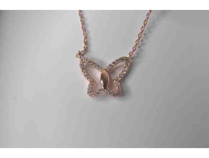 14K Rose Gold Plated, Sterling Silver Butterfly Pendant necklace with Lab-Created Diamonds