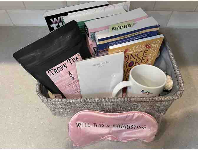 Gift Basket of books other goodies from The Ripped Bodice in Downtown Culver City