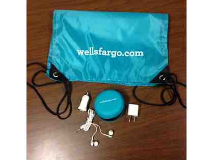 Headphones With Car and Wall Adapter and Wells Fargo Bag