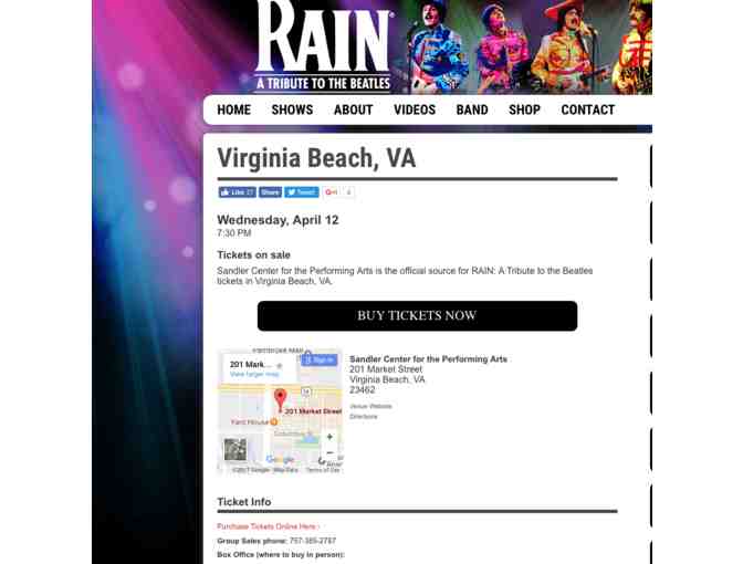 Two (2) Tickets to 'RAIN: A TRIBUTE TO THE BEATLES'  April 12, 2017
