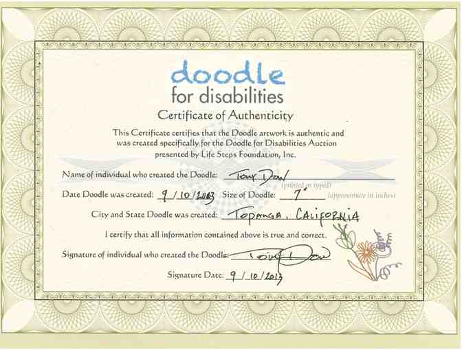 Doodle created by Actor, Film Producer, Director and Sculptor Tony Dow.