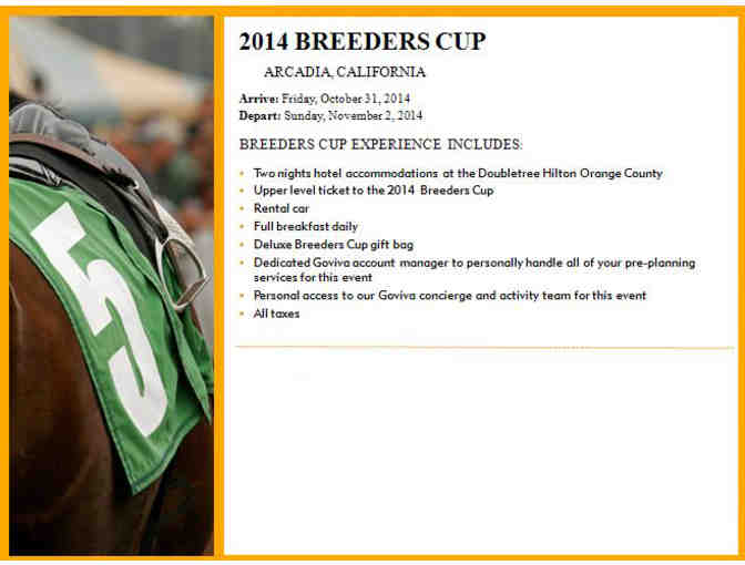 2014 Breeders Cup Package for Two People