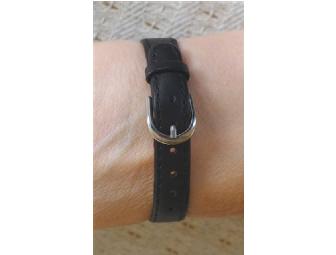 Blue Cliff Monastery: Womens 'It's Now' watch with black leather strap