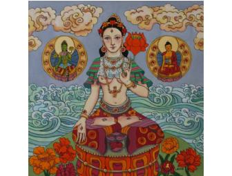 Lasha Mutual: Original Watercolor 'White Tara with Green Tara and Shakyamuni Buddha'