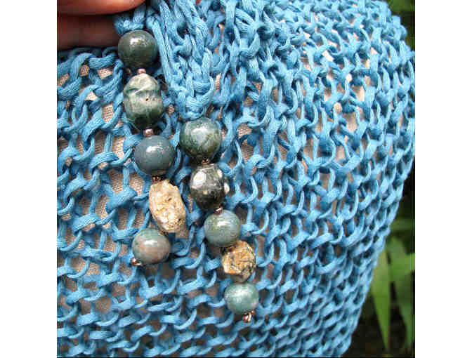 On Slender Threads: Aqua Corn-Fiber Mindfulness Mantle with Ocean Jasper Beads
