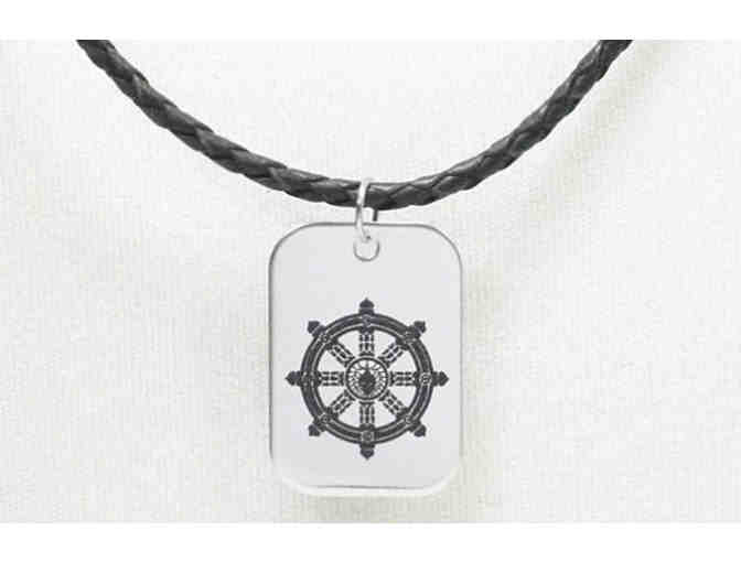 Hoseki Designs' 'Metta Collection': Unisex 'Wheel of Dharma' Black Leather Necklace