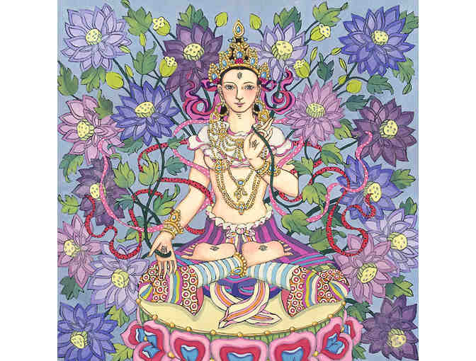 Lasha Mutual: Original Watercolor 'White Tara with Sixteen Lotuses'