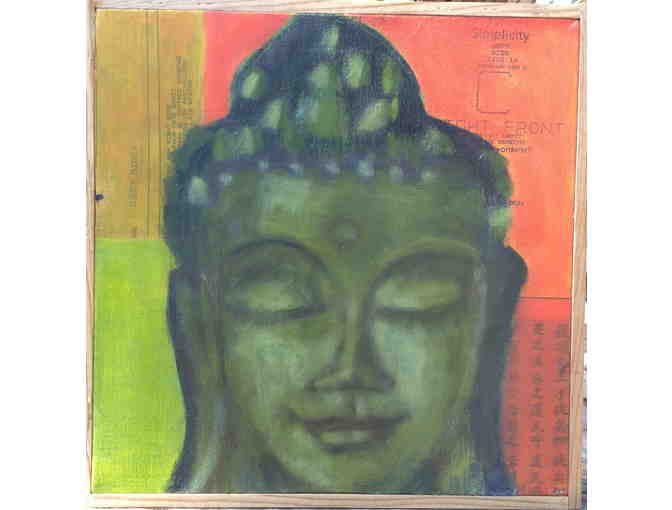 Carole Leslie: 'What Colour is Your Buddha?' Mixed Media on Canvas Original