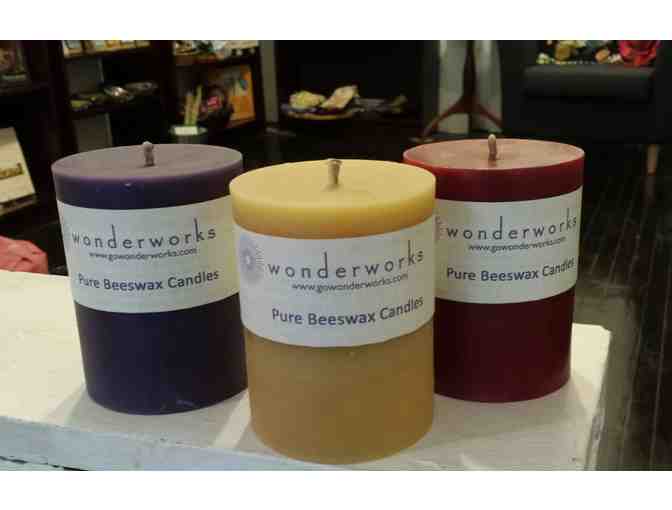 Wonderworks: Three 4' Beeswax Pillar Candles in Red, Yellow, and Purple