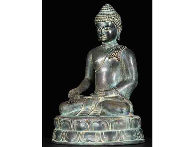 Dharma Sculpture: Twelve-Inch Varada Mudra Javanese Brass Buddha Statue