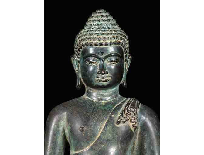 Dharma Sculpture: Twelve-Inch Varada Mudra Javanese Brass Buddha Statue