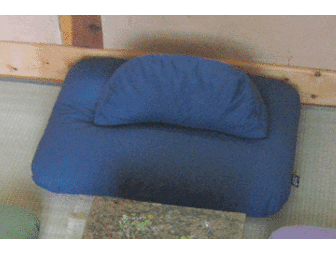 Carolina Morning: Earthy Indigo Blue Smile (Crescent) Cushion and Large Zabuton
