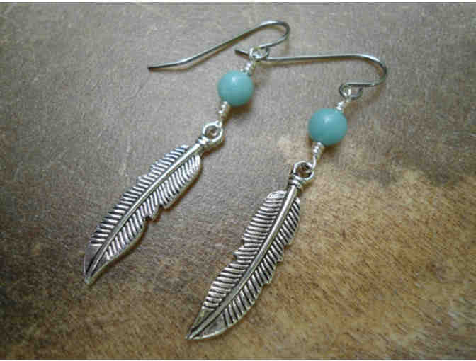 Sacred Symbol Studios: Pewter Feather Earrings with Blue Amazonite