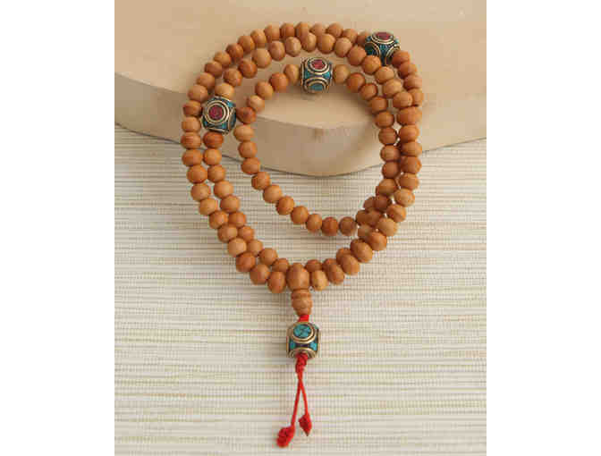 Buddha Groove: 108-Bead Wooden Meditation Mala with Inlay Counters