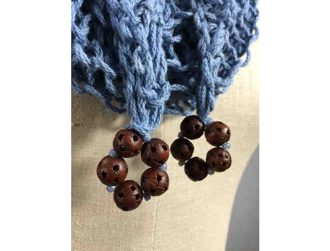 On Slender Threads: Blue Cotton 'Mindfulness Mantle' with Carved Wood Mala Beads