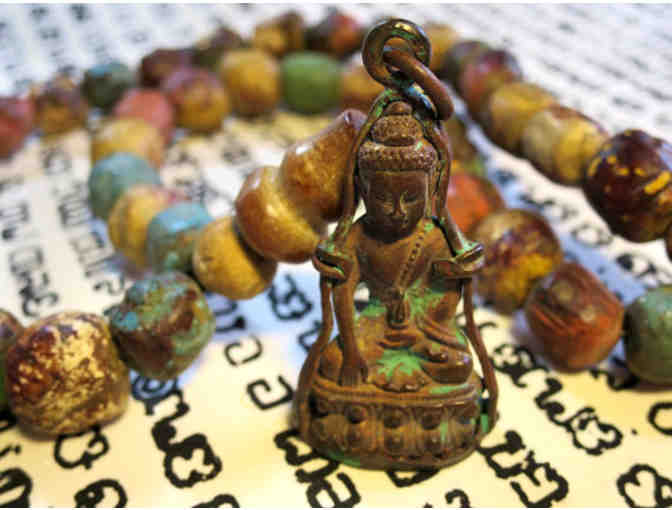 Lotus and Lace Boutique: Multicolored Mala of Thai Buddha Beads with Healing Buddha Amulet