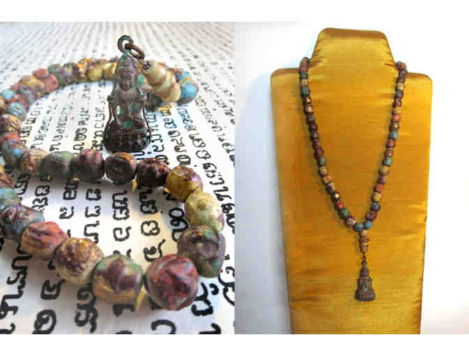 Lotus and Lace Boutique: Multicolored Mala of Thai Buddha Beads with Healing Buddha Amulet