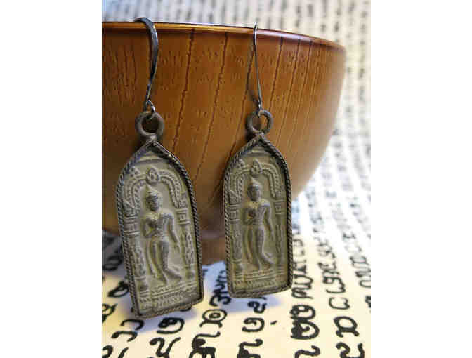 Lotus and Lace Boutique: 'Wandering Buddha' Earrings in Antique Dark Silver
