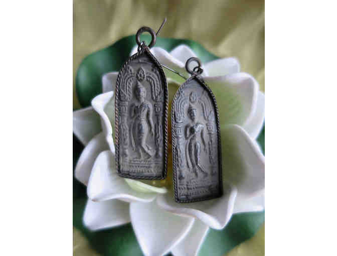 Lotus and Lace Boutique: 'Wandering Buddha' Earrings in Antique Dark Silver