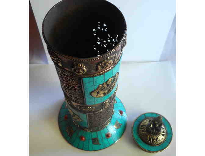 Himalayan Traders: Tibetan Incense Burner with Copper & Inlaid Turquoise