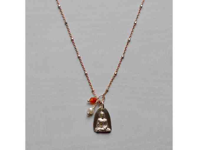 Mindful Necessities: Small & Mighty Buddha Necklace with Pearl and Carnelian