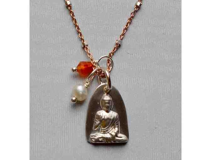 Mindful Necessities: Small & Mighty Buddha Necklace with Pearl and Carnelian