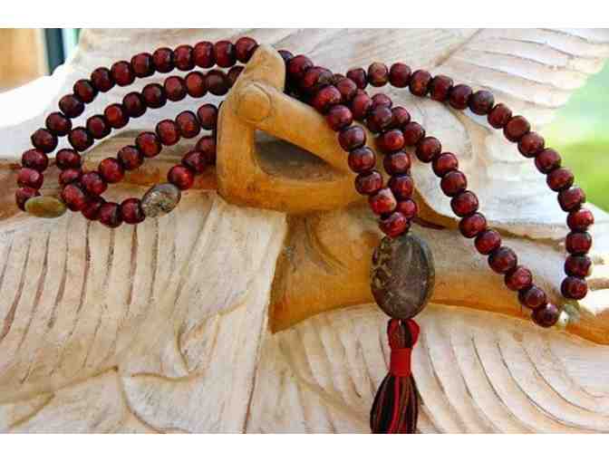 OldSoulMalaBeads: Fossilised Coral Guru Bead with Labradorite & Indian Red Wood Mala