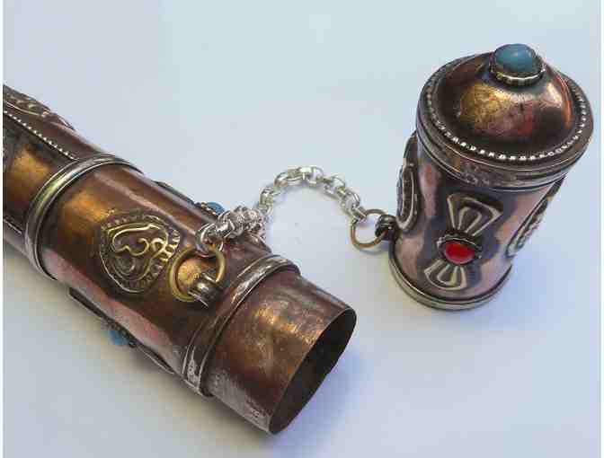 Himalayan Traders: Tibetan Buddha Vajra Dorje & OM Brass & Copper Incense Holder
