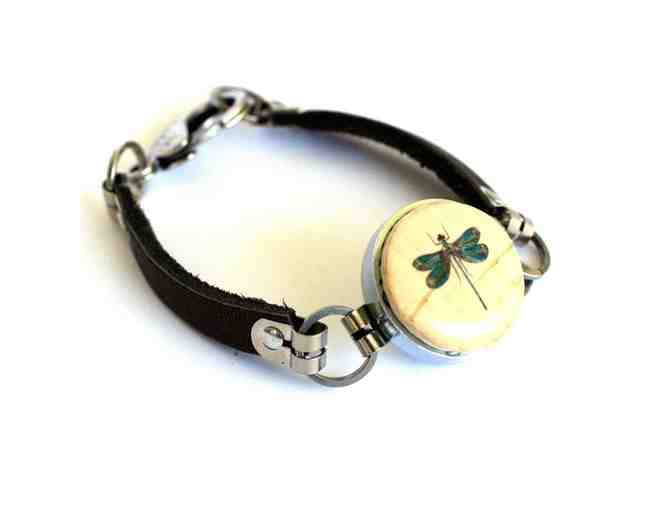uncorked: Leather, Recycled Steel, and Recycled Wine Cork 'Dragonfly' Bracelet