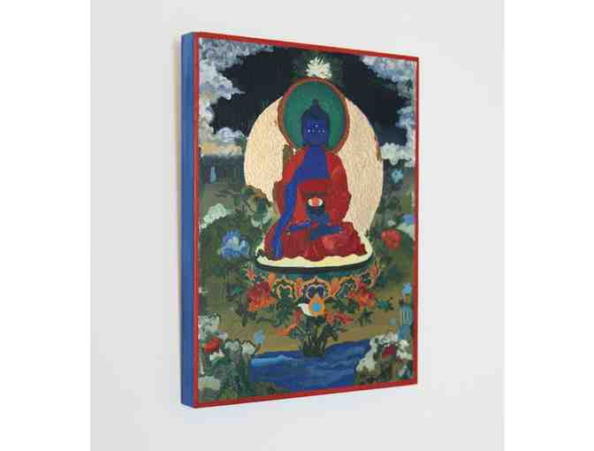 Tribal and Fine Art: 'Medicine Buddha' Original Wood Painting