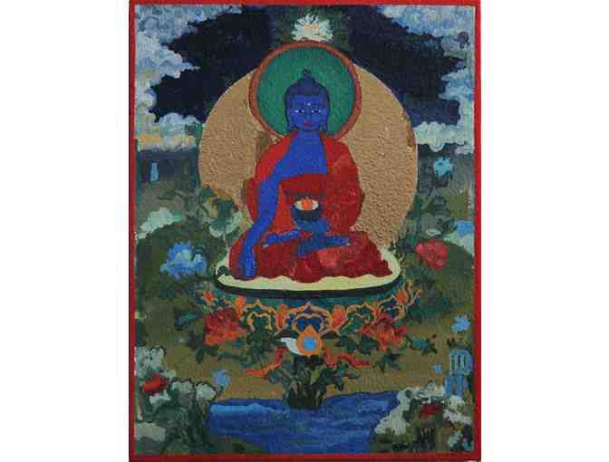 Tribal and Fine Art: 'Medicine Buddha' Original Wood Painting