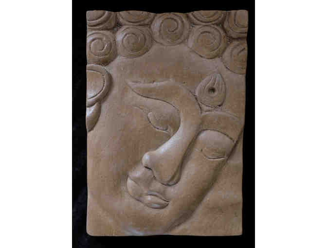 Mantras in Metal: 'Buddha Head' Cast Stone Plaque in Brown