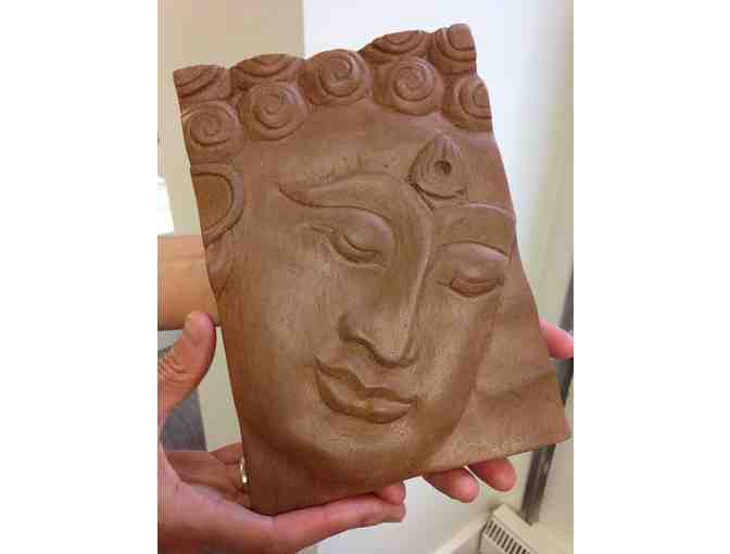 Mantras in Metal: 'Buddha Head' Cast Stone Plaque in Brown