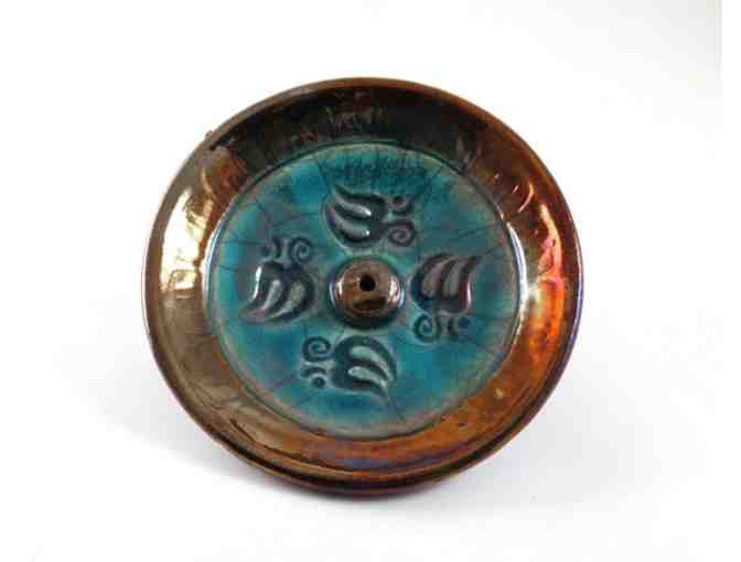 De Baun Fine Ceramics: Handmade Ceramic Raku Incense Burner with Aum
