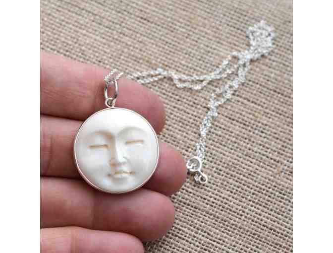 WanderlustWorldArts: Carved Bone 'Moon Face' Necklace Pendant Sterling Silver