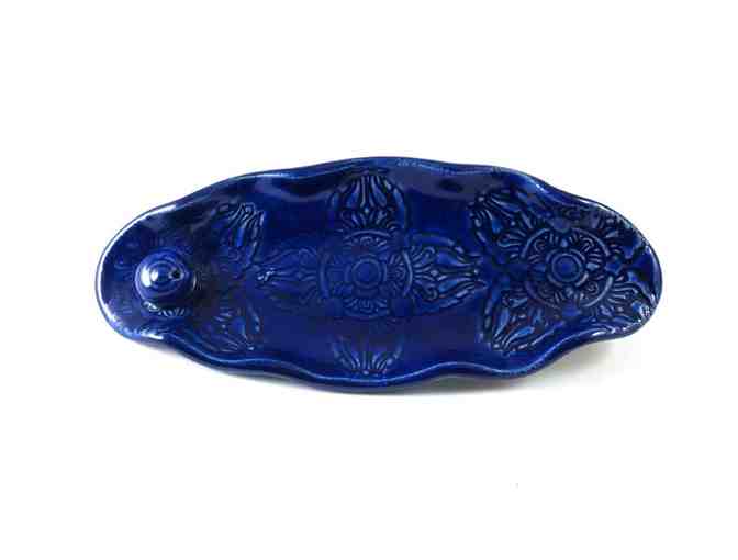 De Baun Fine Ceramics: Handmade Ceramic Vajra/Dorje Incense Burner in Lapis Blue