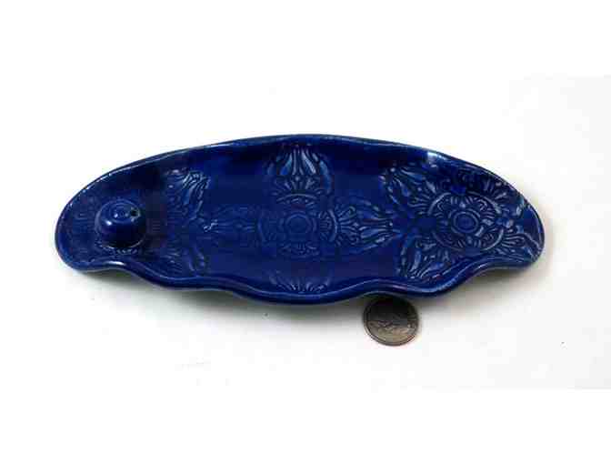 De Baun Fine Ceramics: Handmade Ceramic Vajra/Dorje Incense Burner in Lapis Blue