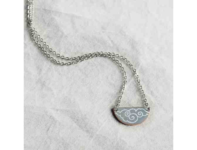 Aflame Creations: Rolling Clouds Half-moon Necklace in Storm Grey & White - Photo 1