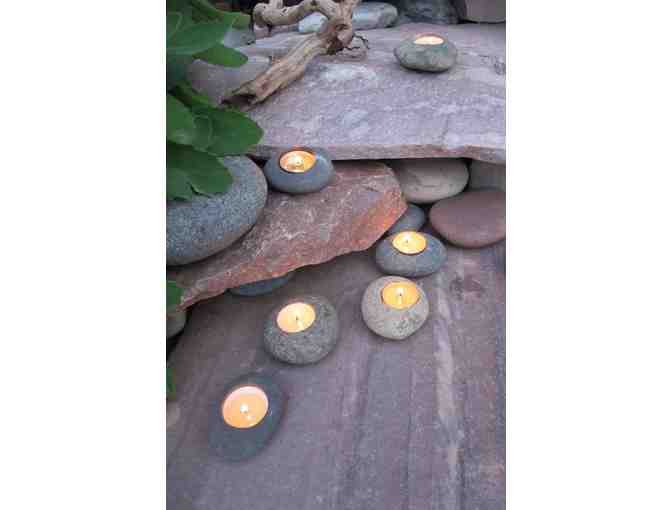 RockPebbleSteel: Set of Three Rock Meditation Candle Holders