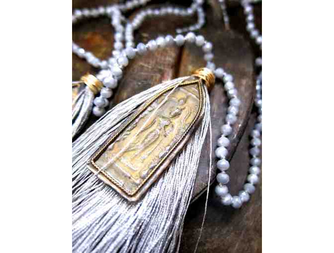 BreatheDeepDesigns: Knotted Grey Buddha Pendant Necklace with Tassel