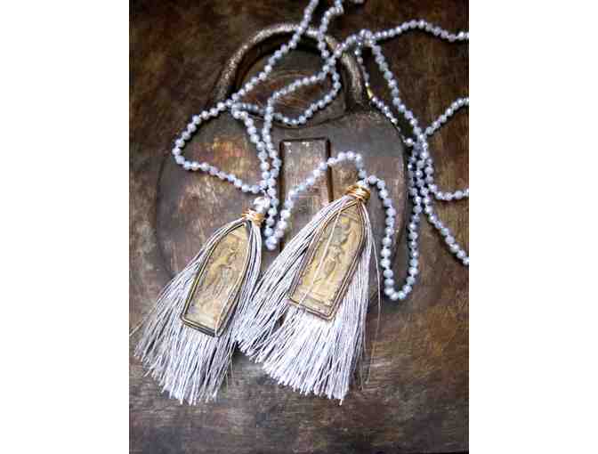 BreatheDeepDesigns: Knotted Grey Buddha Pendant Necklace with Tassel
