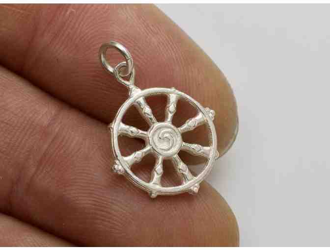 Simon Day Jewelry: Dharma Wheel Pendant in Sterling Silver