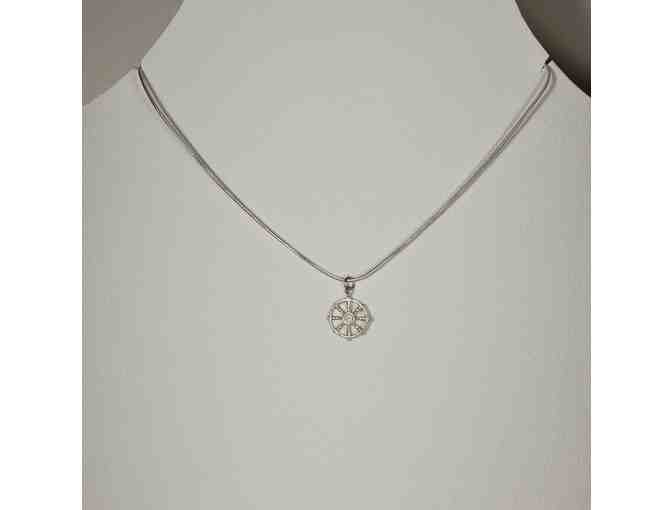 Simon Day Jewelry: Dharma Wheel Pendant in Sterling Silver