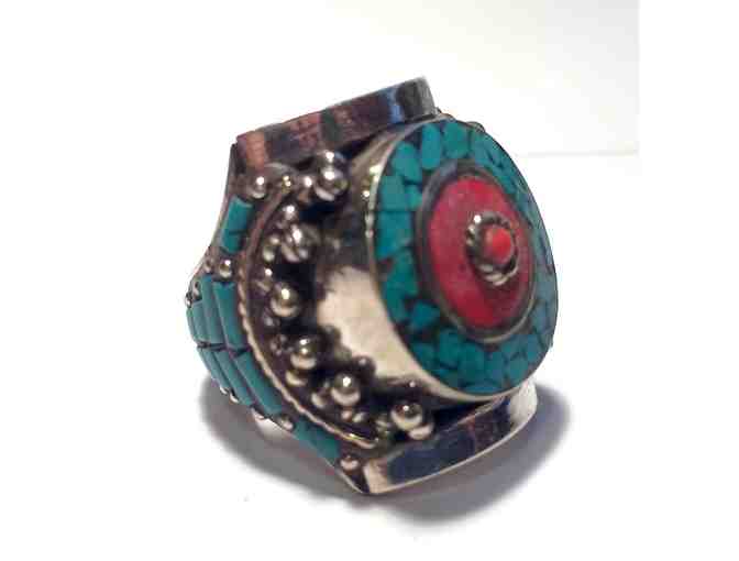 Himalayan Traders: Traditional Tibetan Silver, Turquoise & Coral Ring