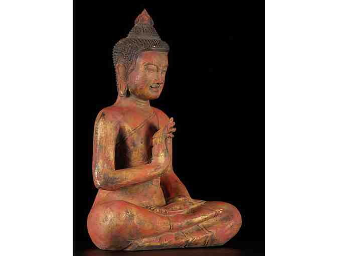 Dharma Sculpture: Vitarka Mudra Cambodian Buddha in Wood
