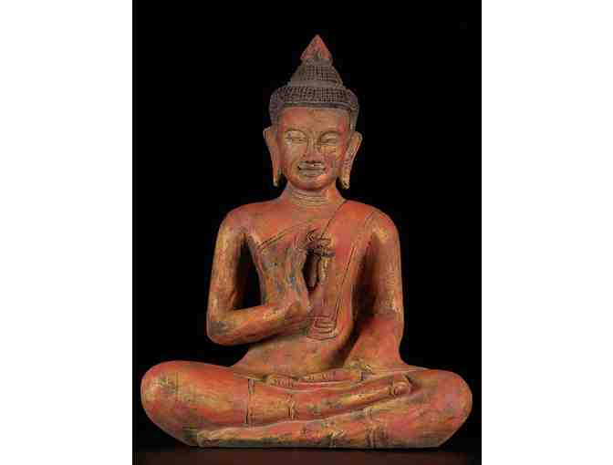 Dharma Sculpture: Vitarka Mudra Cambodian Buddha in Wood