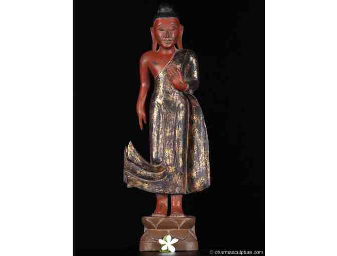 Dharma Sculpture: Scarlet Burmese Buddha in Wood